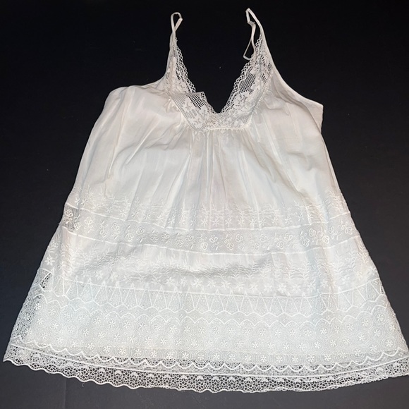 Johnny Was white cotton batiste stained glass embroidered camisole